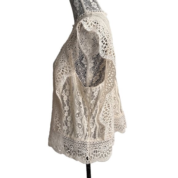 Lauren Conrad Women’s top Cream Ivory Lace Blouse sleevless BOHO romantic XXL - Picture 4 of 10